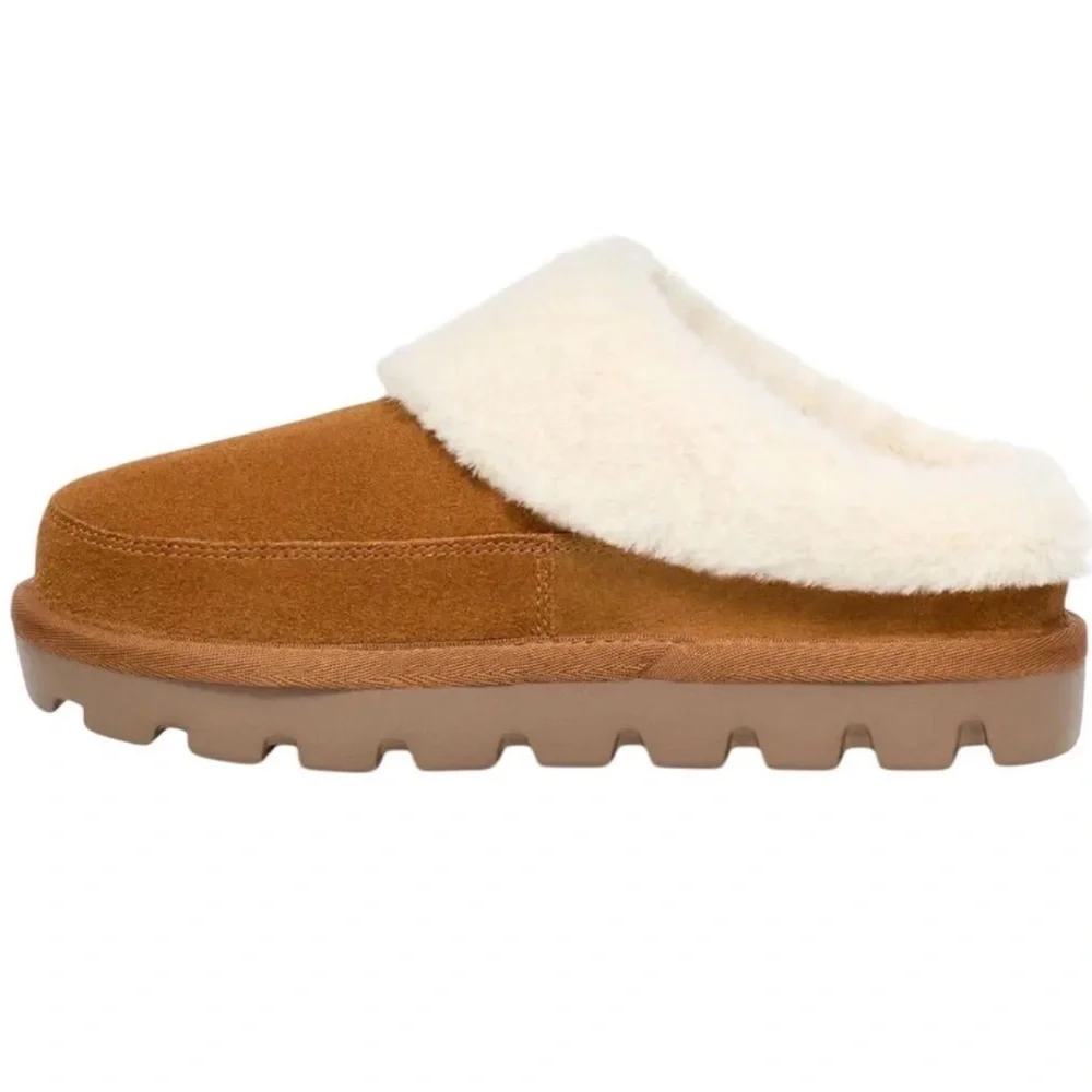 Koolaburra Chestnut Suede Shearling-Lined Clog Mules - Picture 2 of 12
